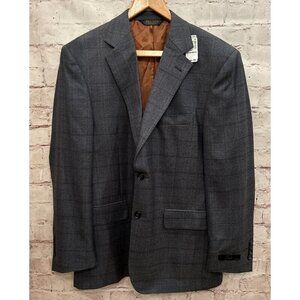 Jos A Bank Sport Coat Blazer 40 S Joseph Windowpane Check Wool Silk Navy NEW